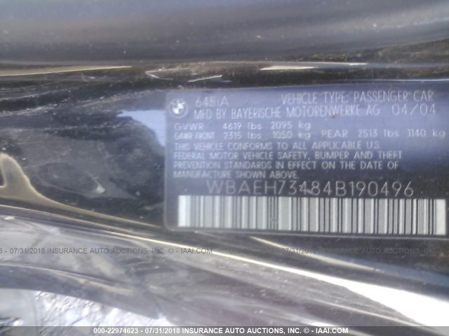 WBAEH73484B190496 - 2004 BMW 645 CI AUTOMATIC Қара фото 9