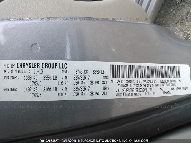 2C4RDGBG1ER233249 - 2014 DODGE GRAND CARAVAN SE GRAY photo 9