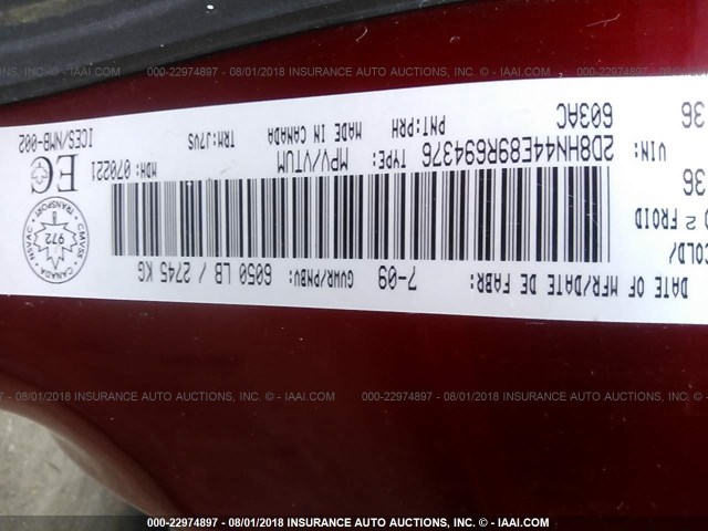 2D8HN44E89R694376 - 2009 DODGE GRAND CARAVAN SE RED photo 9