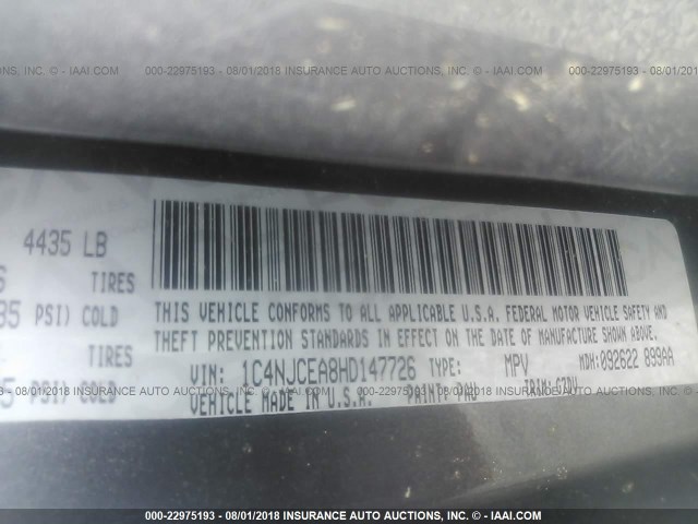 1C4NJCEA8HD147726 - 2017 JEEP COMPASS LATITUDE 灰色 照片 9