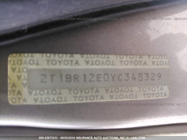 2T1BR12E0YC348329 - 2000 TOYOTA COROLLA VE/CE/LE 棕色 照片 9