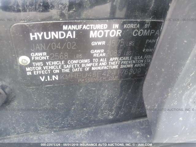 KMHFU45E42A176309 - 2002 HYUNDAI XG 350 BLACK photo 9