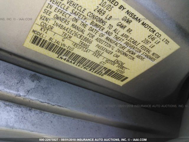 1N4BA41E26C818866 - 2006 NISSAN MAXIMA SE/SL SILVER photo 9