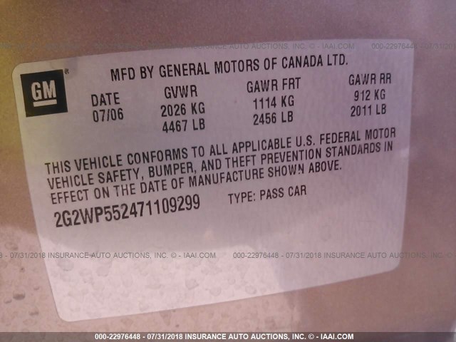 2G2WP552471109299 - 2007 PONTIAC GRAND PRIX Qızıl foto 9