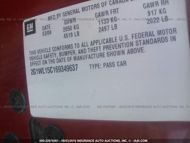 2G1WL15C169349637 - 2006 CHEVROLET MONTE CARLO SS წითელი ფოტო 9