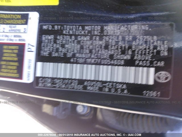 4T1BF1FK7FU054608 - 2015 TOYOTA CAMRY LE/XLE/SE/XSE GREEN photo 9