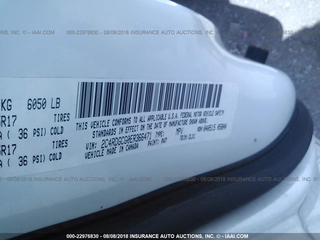 2C4RDGCG0ER366471 - 2014 DODGE GRAND CARAVAN SXT WHITE photo 9