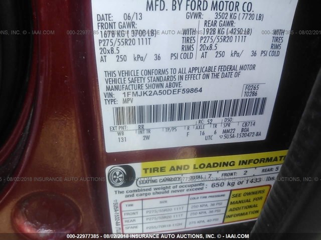 1FMJK2A50DEF59864 - 2013 FORD EXPEDITION EL LIMITED RED photo 9