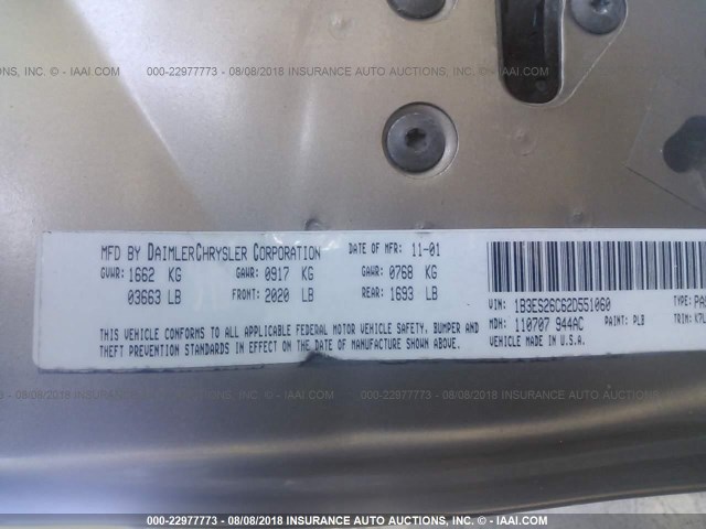 1B3ES26C62D551060 - 2002 DODGE NEON GOLD photo 9