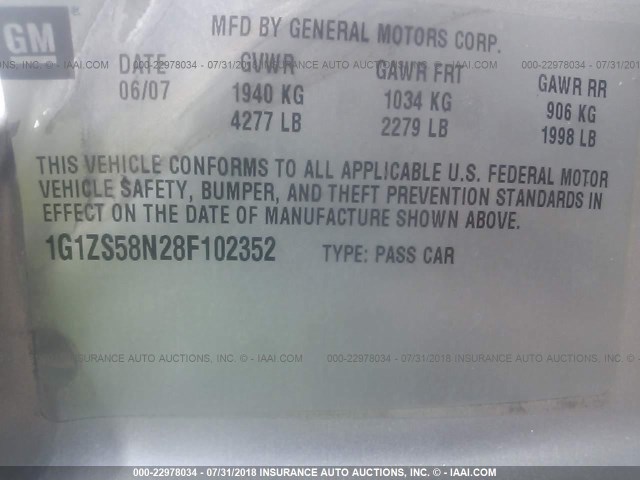 1G1ZS58N28F102352 - 2008 CHEVROLET MALIBU LS SILVER photo 9