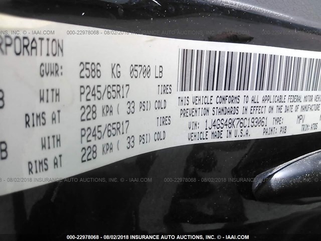 1J4GS48K76C193061 - 2006 JEEP GRAND CHEROKEE LAREDO/COLUMBIA/FREEDOM 黑色 照片 9