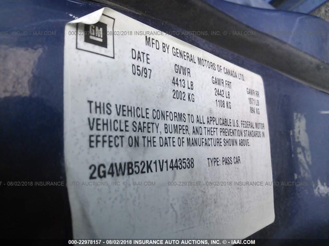 2G4WB52K1V1443538 - 1997 BUICK REGAL LS 蓝色 照片 9