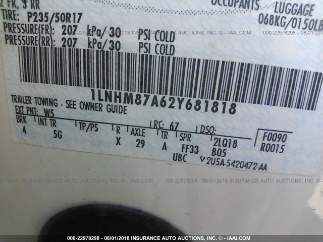 1LNHM87A62Y681818 - 2002 LINCOLN LS 白色 照片 9