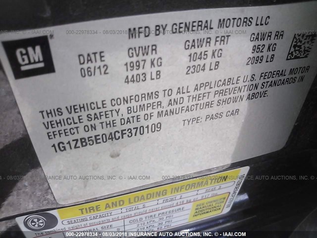 1G1ZB5E04CF370109 - 2012 CHEVROLET MALIBU LS Boz foto 9