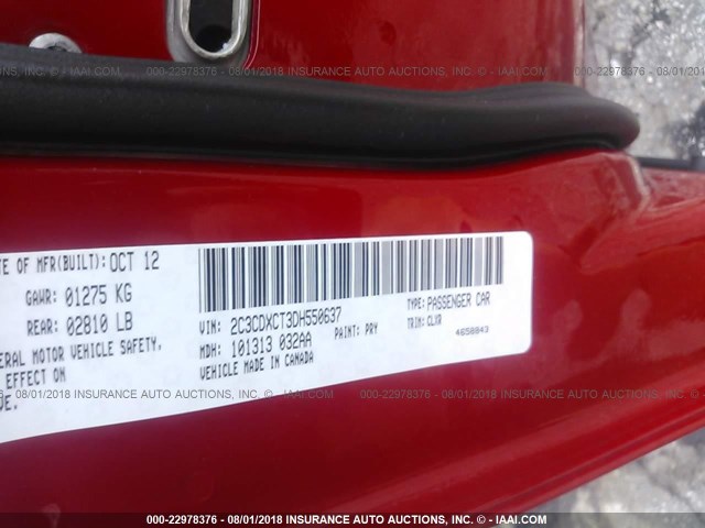 2C3CDXCT3DH550637 - 2013 DODGE CHARGER R/T RED photo 9