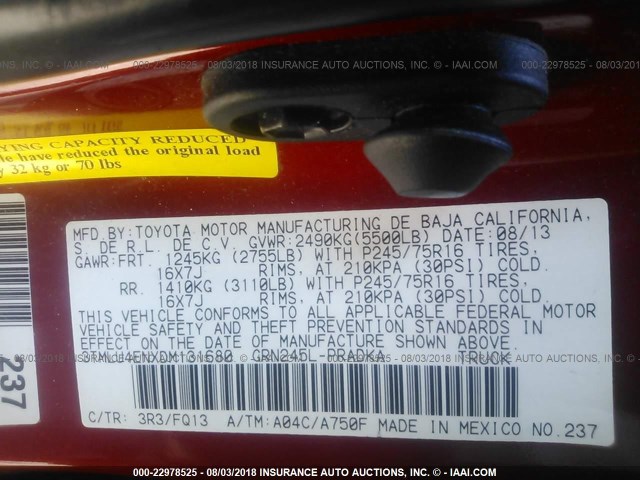 3TMLU4ENXDM131680 - 2013 TOYOTA TACOMA DOUBLE CAB 红色 照片 9