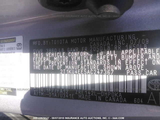 2T1KU4EE5AC247367 - 2010 TOYOTA COROLLA MATRIX  SILVER photo 9