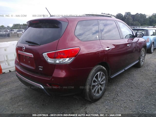 5N1AR2MM1EC648337 - 2014 NISSAN PATHFINDER S/SV/SL/PLATINUM RED photo 4