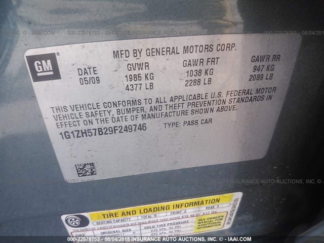 1G1ZH57B29F249746 - 2009 CHEVROLET MALIBU 1LT 绿色 照片 9