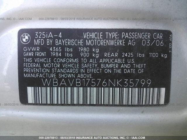 WBAVB17576NK35799 - 2006 BMW 325 I AUTOMATIC ვერცხლისფერი ფოტო 9