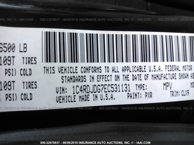 1C4RDJDG7EC531131 - 2014 DODGE DURANGO LIMITED BLACK photo 9