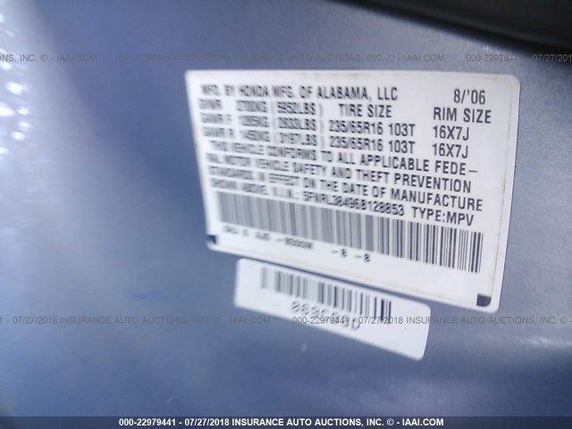 5FNRL38496B128853 - 2006 HONDA ODYSSEY EX BLUE photo 9