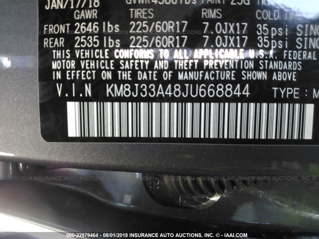 KM8J33A48JU668844 - 2018 HYUNDAI TUCSON GRAY photo 9