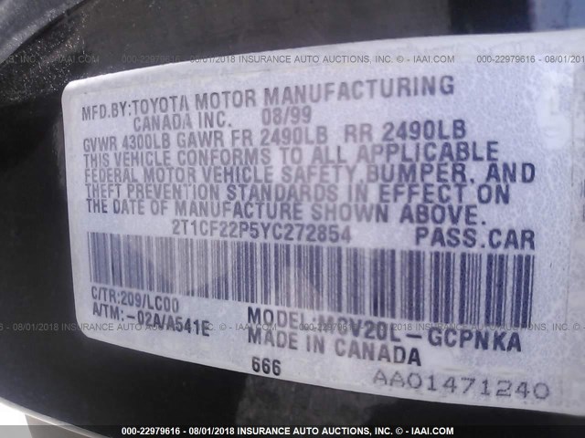 2T1CF22P5YC272854 - 2000 TOYOTA CAMRY SOLARA SE/SLE Qara foto 9