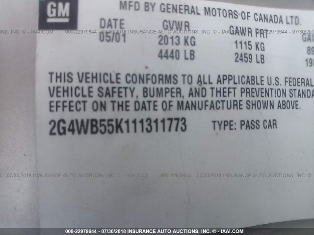 2G4WB55K111311773 - 2001 BUICK REGAL LS 香槟色 照片 9