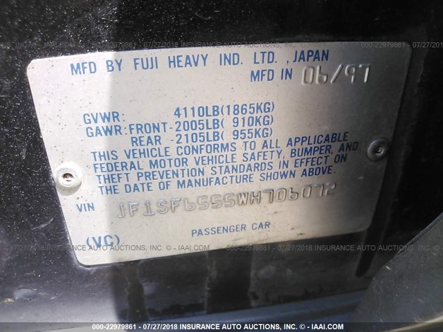 JF1SF6555WH706072 - 1998 SUBARU FORESTER S BLACK photo 9