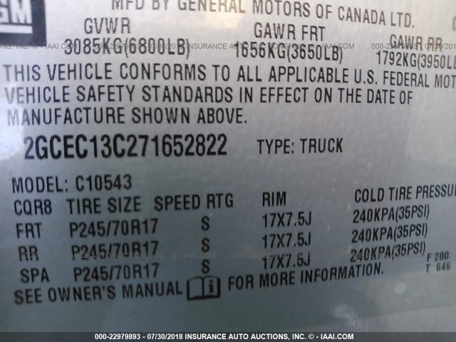 2GCEC13C271652822 - 2007 CHEVROLET SILVERADO C1500 CREW CAB GRAY photo 9