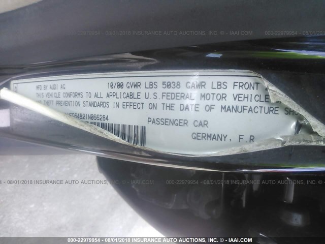 WAUED64B21N066284 - 2001 AUDI A6 2.7T QUATTRO BLACK photo 9