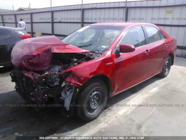 4T1BD1FK6CU011363 - 2012 TOYOTA CAMRY HYBRID/LE/XLE RED photo 2