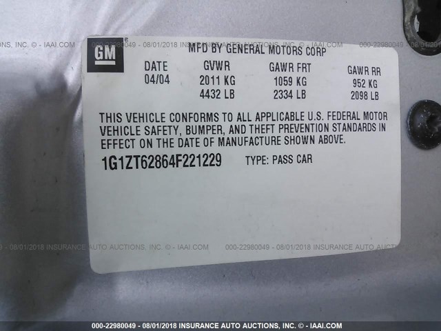 1G1ZT62864F221229 - 2004 CHEVROLET MALIBU MAXX LS 银色 照片 9