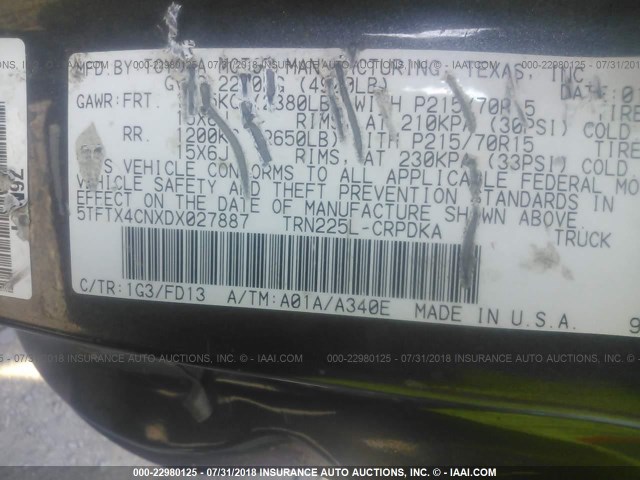 5TFTX4CNXDX027887 - 2013 TOYOTA TACOMA ACCESS CAB Grau Foto 9