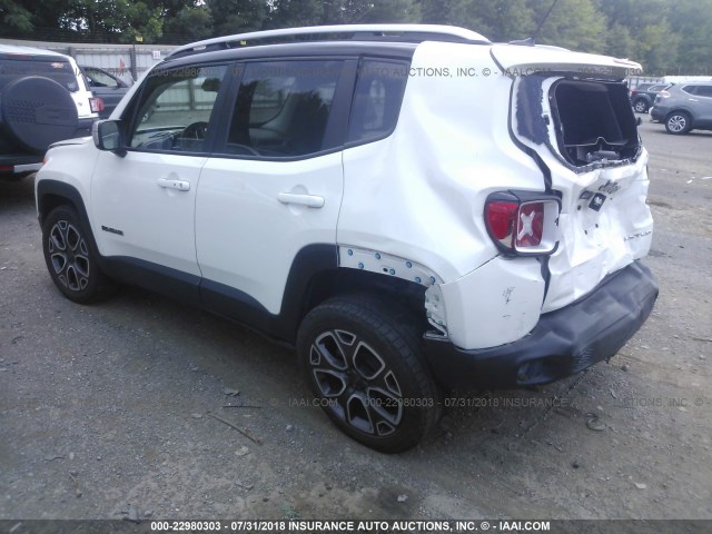 ZACCJADT1GPC89365 - 2016 JEEP RENEGADE LIMITED WHITE photo 3