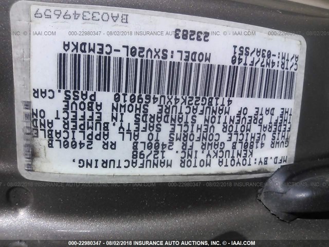 4T1BG22K4XU469010 - 1999 TOYOTA CAMRY CE/LE/XLE TAN photo 9