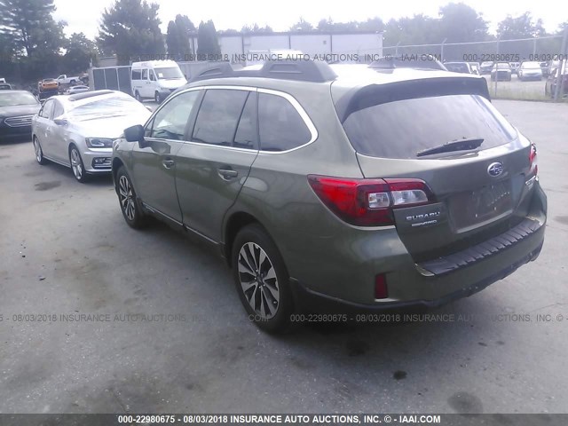 4S4BSENC1H3232342 - 2017 SUBARU OUTBACK 3.6R LIMITED GREEN photo 3
