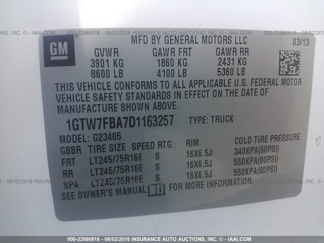 1GTW7FBA7D1163257 - 2013 GMC SAVANA G2500 WHITE photo 9