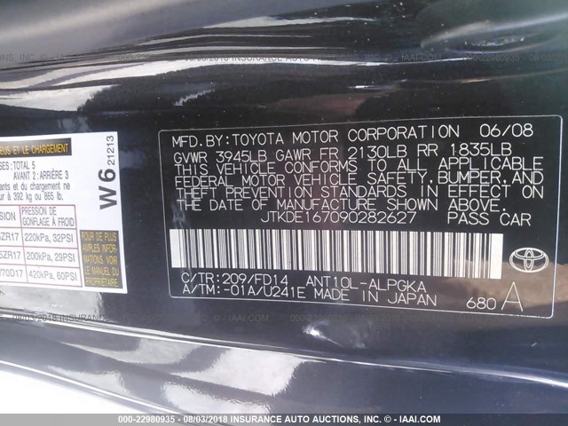 JTKDE167090282627 - 2009 TOYOTA SCION TC 黑色 照片 9