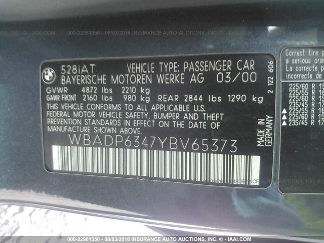 WBADP6347YBV65373 - 2000 BMW 528 IT AUTOMATIC Dark Blue photo 9