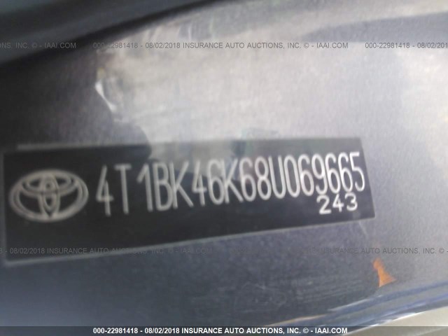 4T1BK46K68U069665 - 2008 TOYOTA CAMRY LE/XLE/SE Boz foto 9