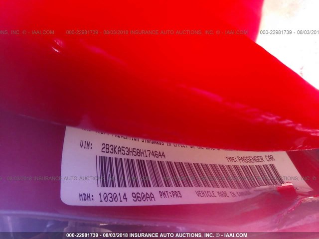 2B3KA53H58H174644 - 2008 DODGE CHARGER R/T RED photo 9