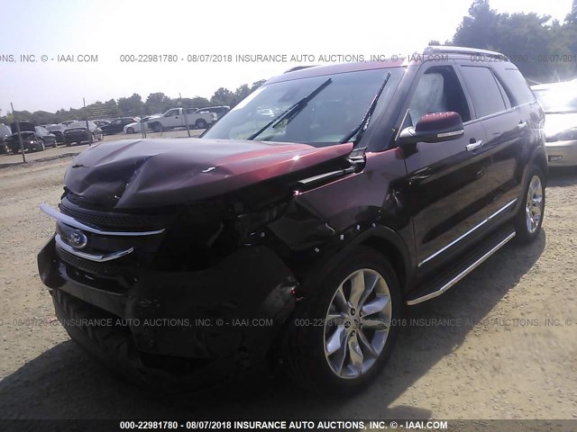 1FM5K8F80FGA18117 - 2015 FORD EXPLORER LIMITED RED photo 2