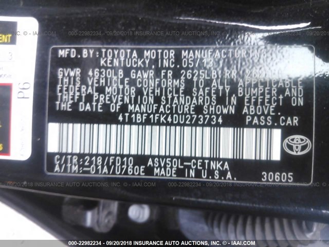 4T1BF1FK4DU273734 - 2013 TOYOTA CAMRY L/SE/LE/XLE Qara foto 9