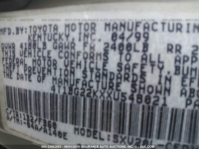 4T1BG22KXXU548021 - 1999 TOYOTA CAMRY CE/LE/XLE 灰色 照片 9