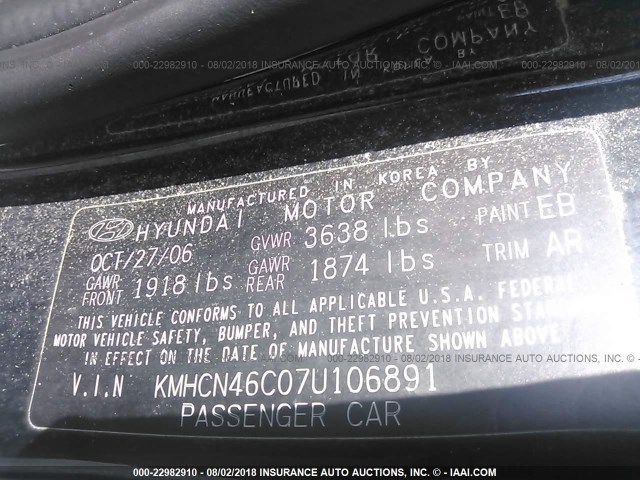 KMHCN46C07U106891 - 2007 HYUNDAI ACCENT BLACK photo 9