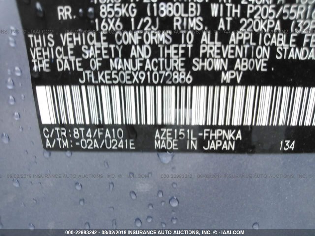 JTLKE50EX91072886 - 2009 TOYOTA SCION XB Mavi foto 9