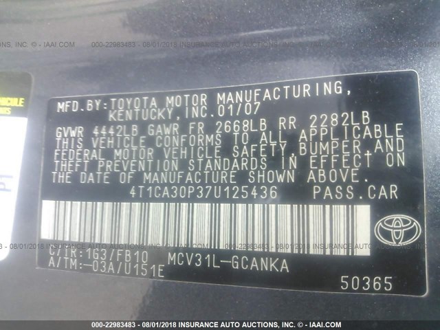 4T1CA30P37U125436 - 2007 TOYOTA CAMRY SOLARA SE/SLE Boz foto 9