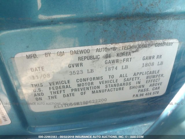 KL1TD56E19B622200 - 2009 CHEVROLET AVEO LS/LT 蓝色 照片 9